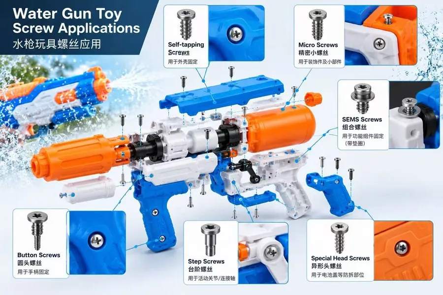 Screws used in a water gun toy